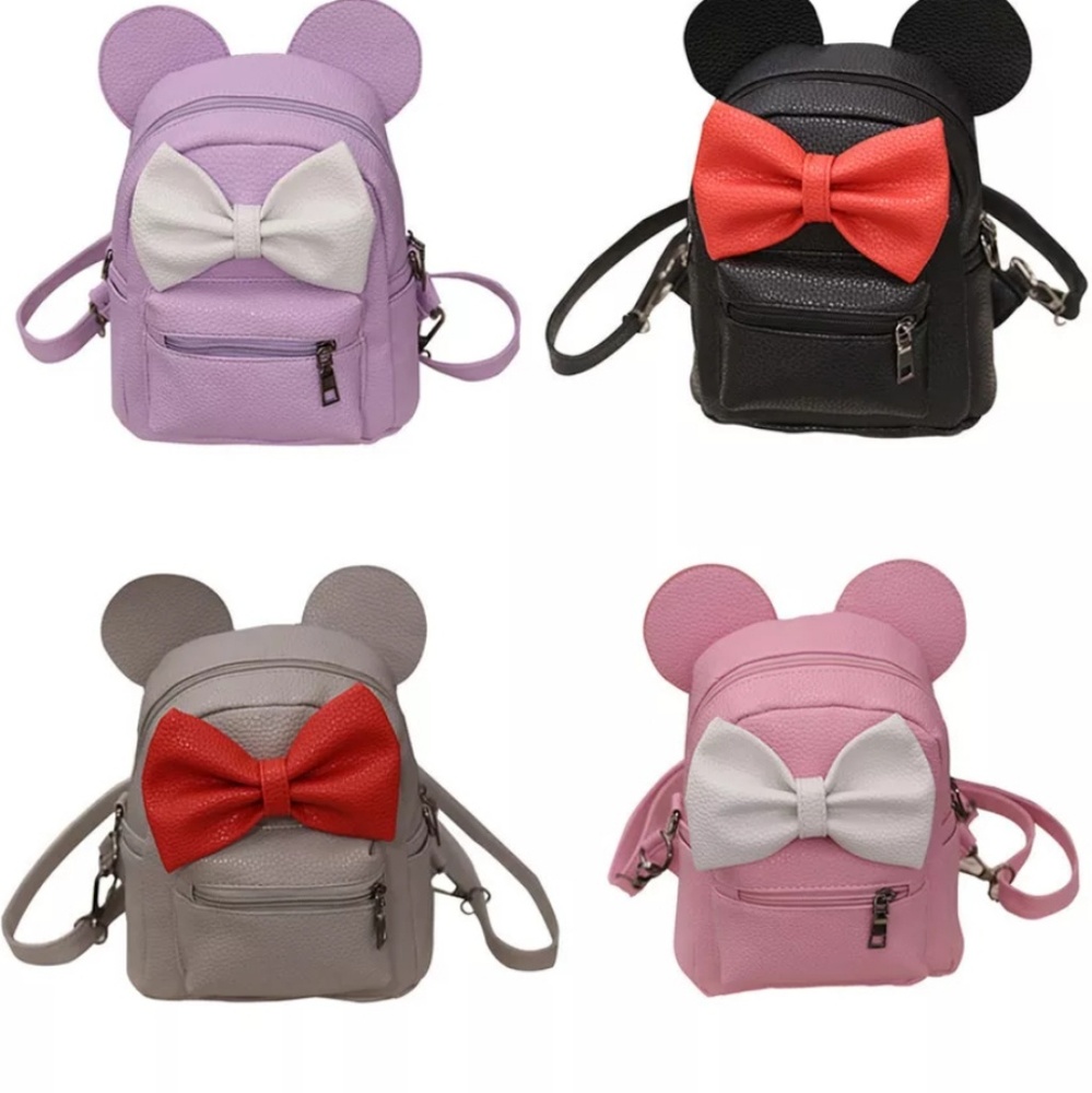 Vegan Leather Mini Mickey Gray & Red Backpack - Picture 3 of 7